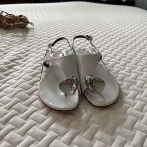Tory Burch Patos White Leather Slingback Sandal with Silver Inlay